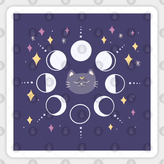 Moon Phases Cat Sticker by awesomesaucebysandy